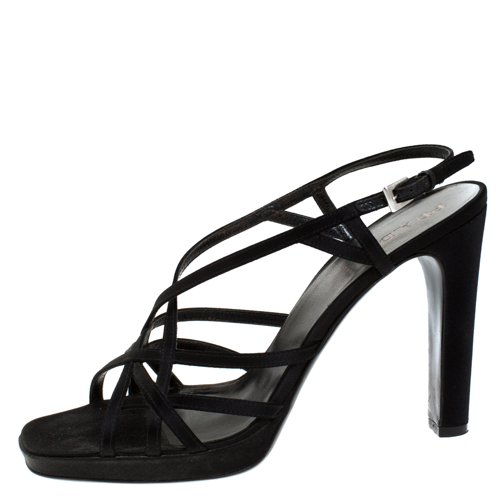 

Prada Black Satin Strappy Open Toe Platform Slingback Sandals Size