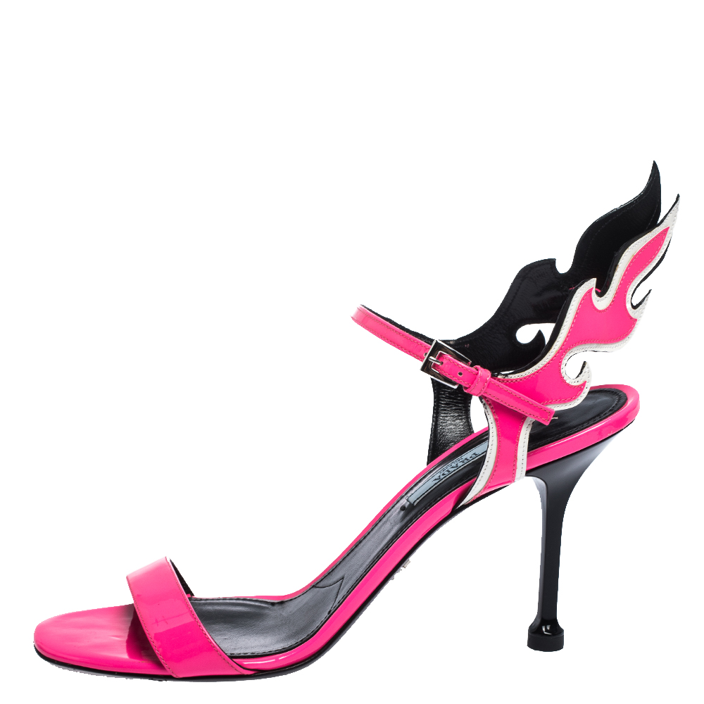 

Prada Neon Pink Patent Leather Flame Sandals Size