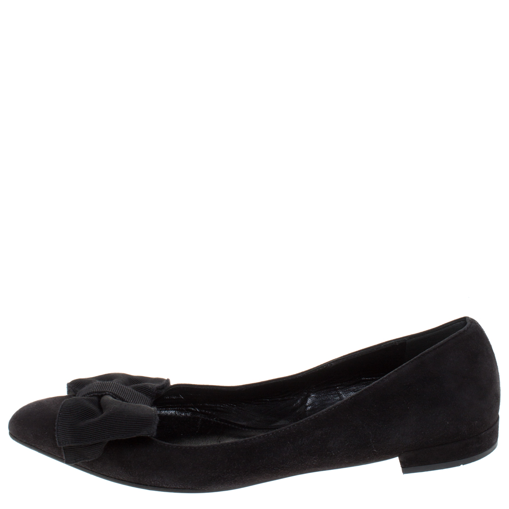 

Prada Black Suede Fabric Bow Ballet Flats Size