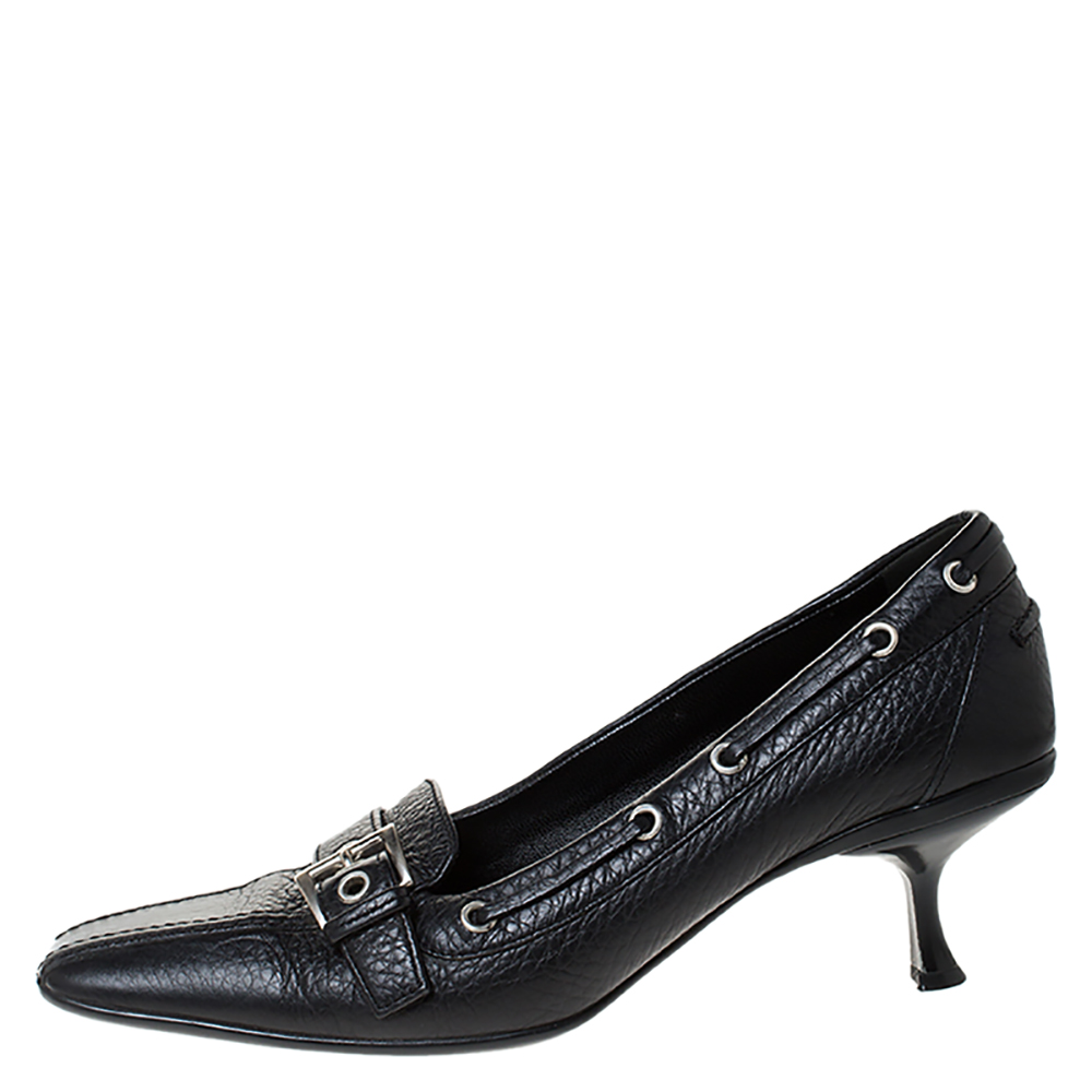 

Prada Black Leather Kitten Heel Loafers Size