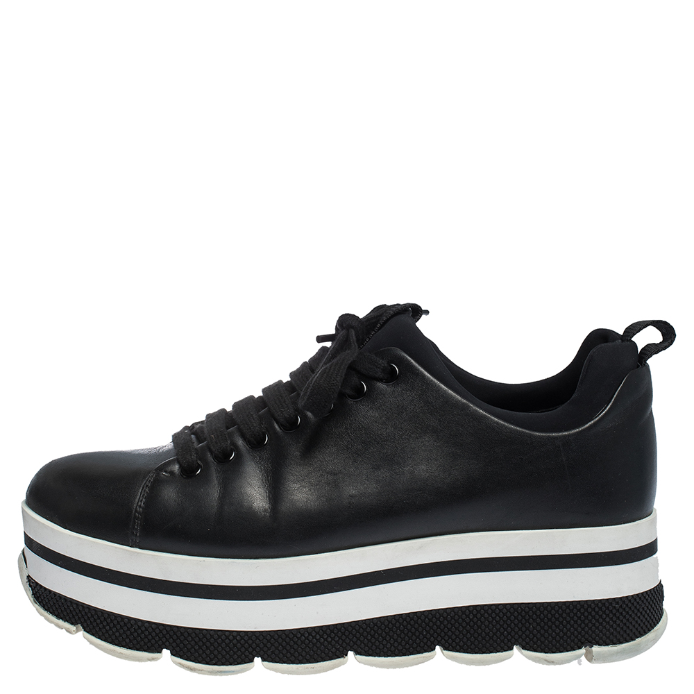 

Prada Black Leather Platform Derby Sneakers Size