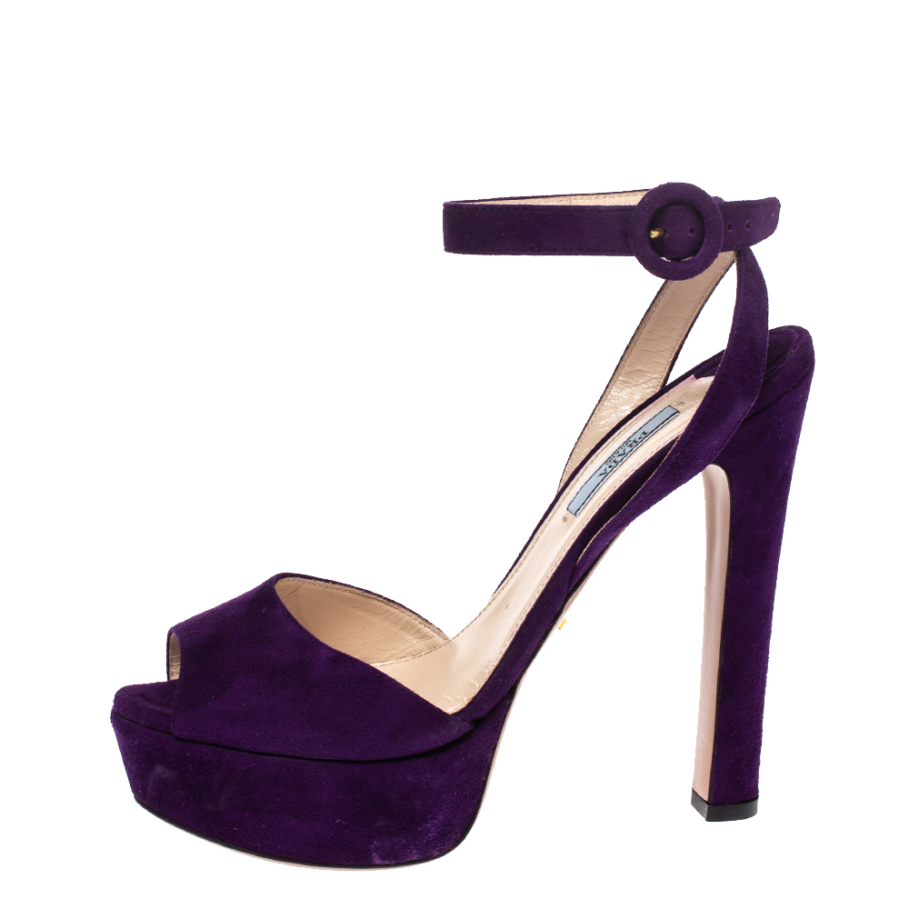 

Prada Purple Suede Lexy Platform Slingback Ankle Strap Sandals Size