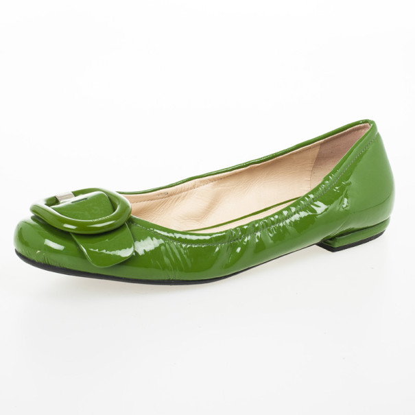 Prada Green Patent Leather Buckle Ballet Flats Size 39