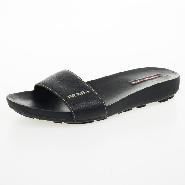 مملوكة مسبقًا Prada Sport Black Flat Slides Size 37.5