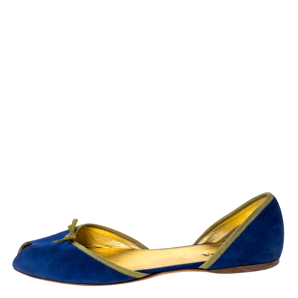 

Prada Blue/Green Suede Peep Toe D'orsay Flats Size