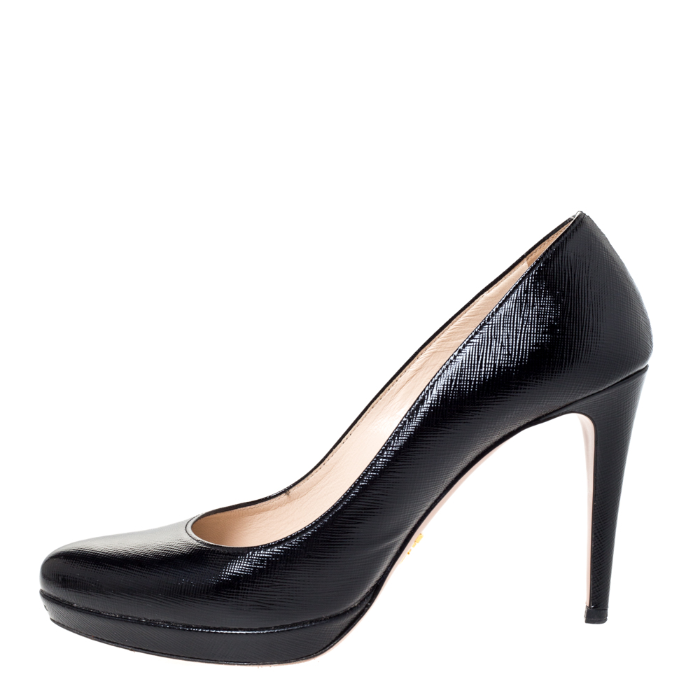 

Prada Black Saffiano Leather Platform Pumps Size