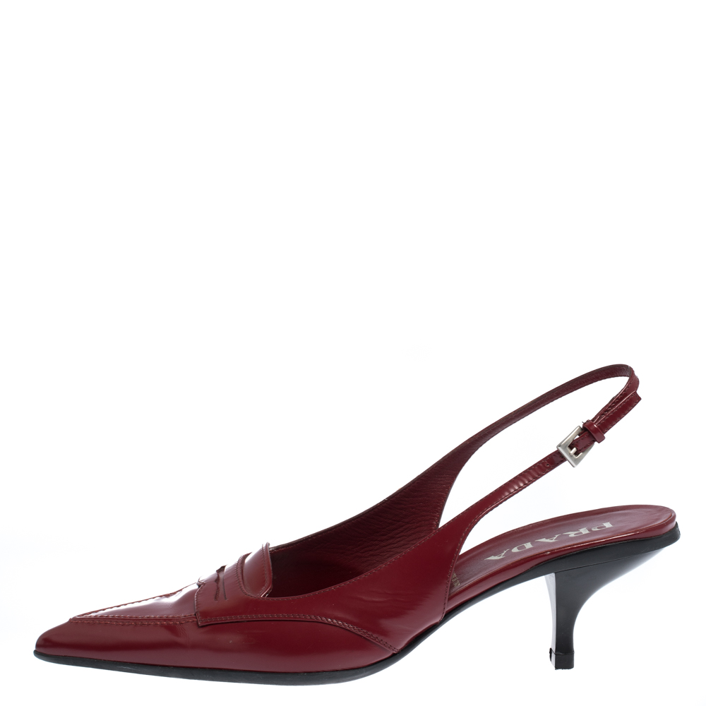 

Prada Red Leather Slingback Loafer Pumps Size