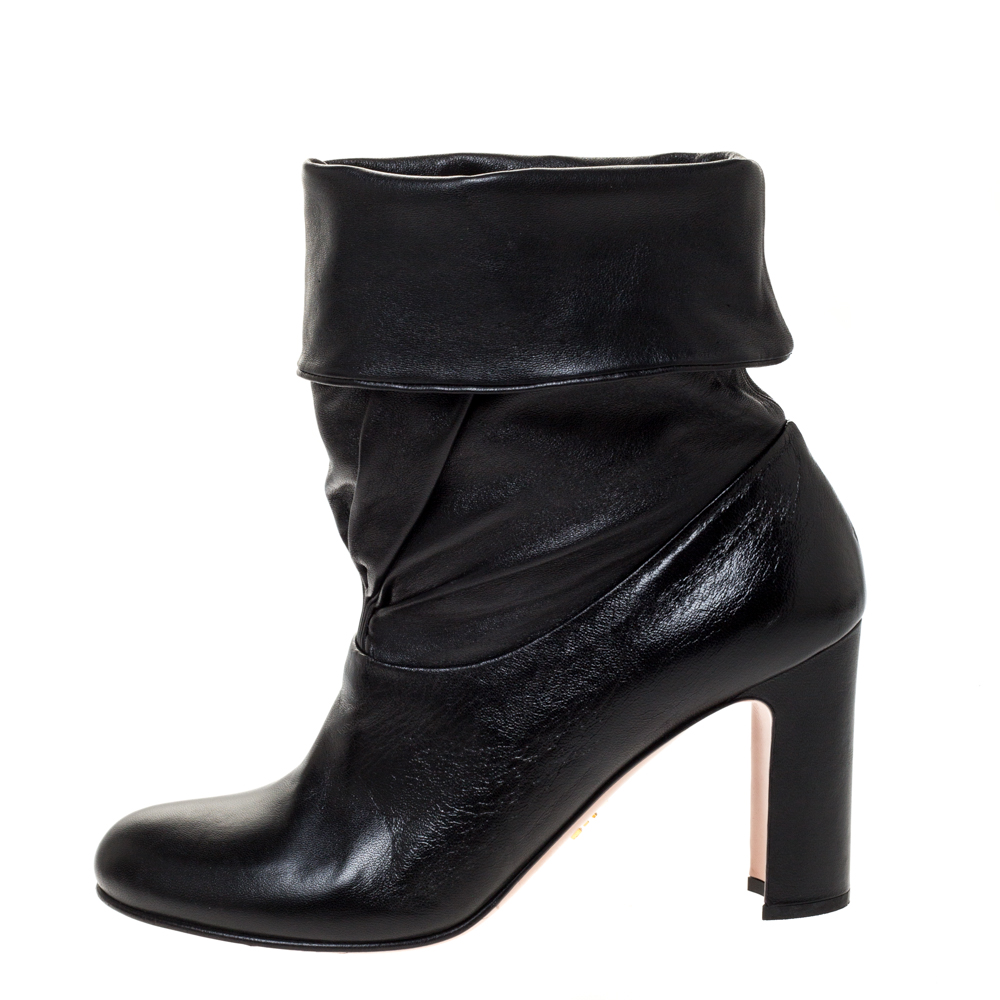 

Prada Black Leather Fold Over Ankle Booties Size