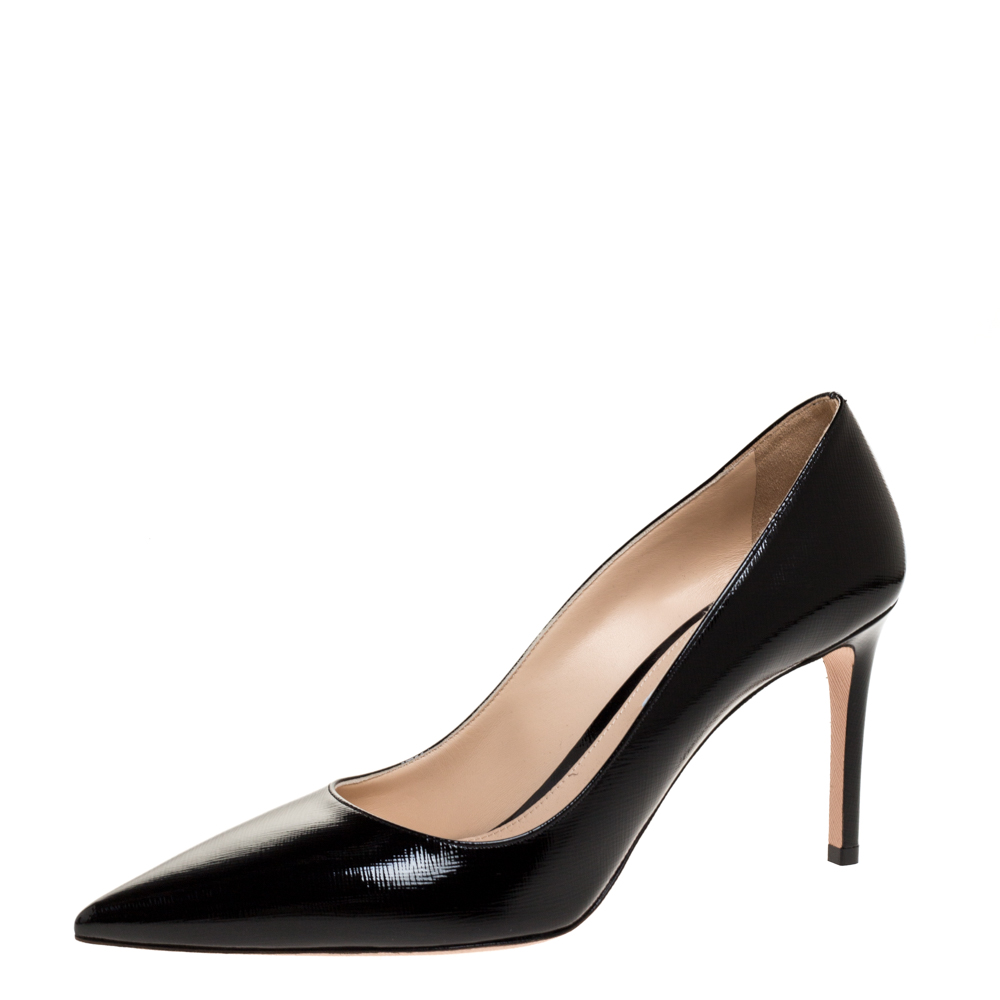 Pre Owned Prada Black Saffiano Patent Leather Pointed Toe Pumps Size 40