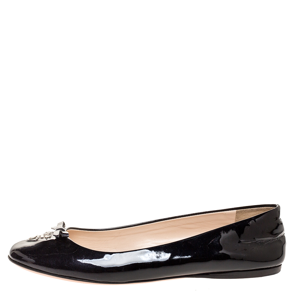 

Prada Black Patent Leather Logo Bow Ballet Flats Size