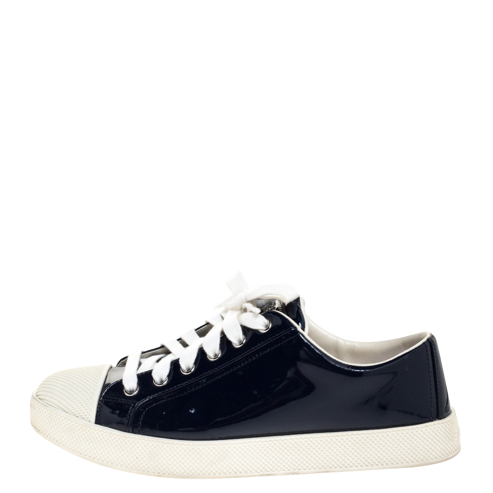 

Prada Sport Blue Patent Leather Sneakers Size