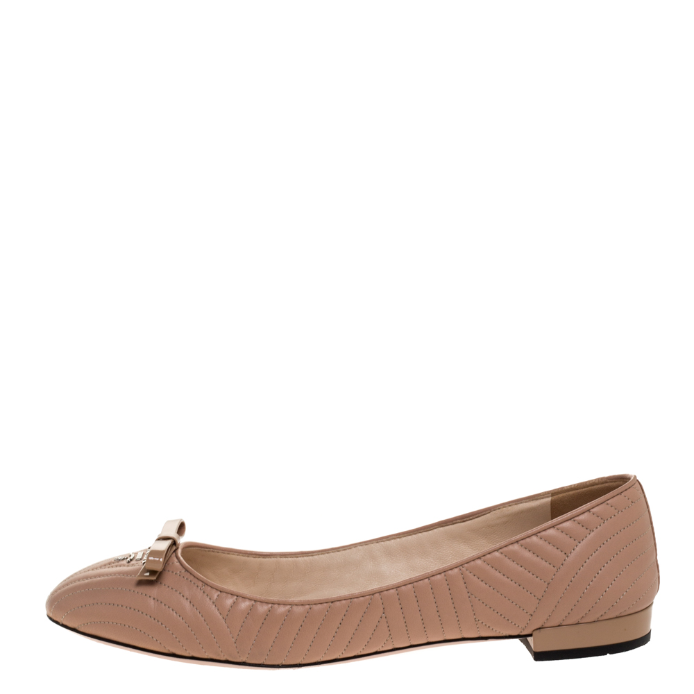 

Prada Nude Quilted Leather Ballet Flats Size, Beige