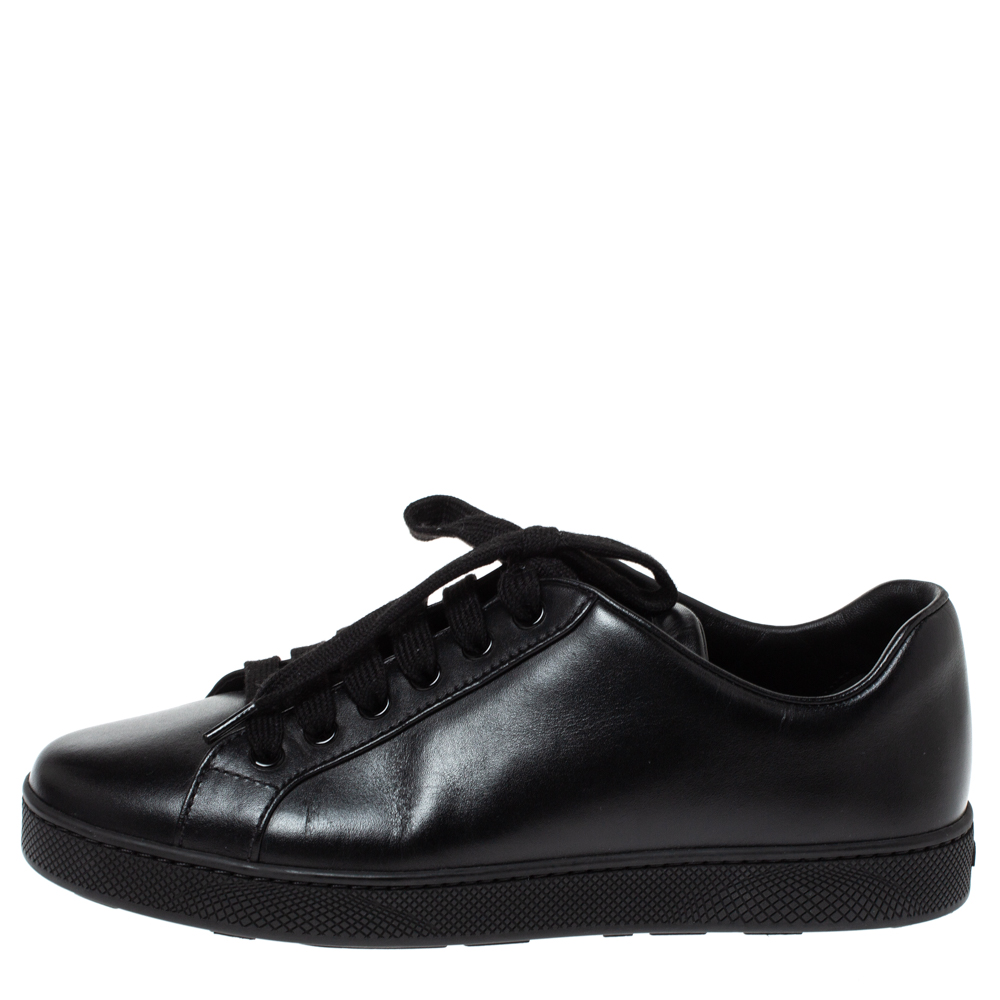 

Prada Black Leather Lace Up Sneakers Size