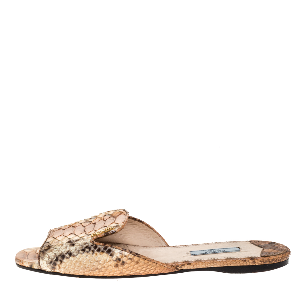 

Prada Brown Python Flat Slide Sandals Size