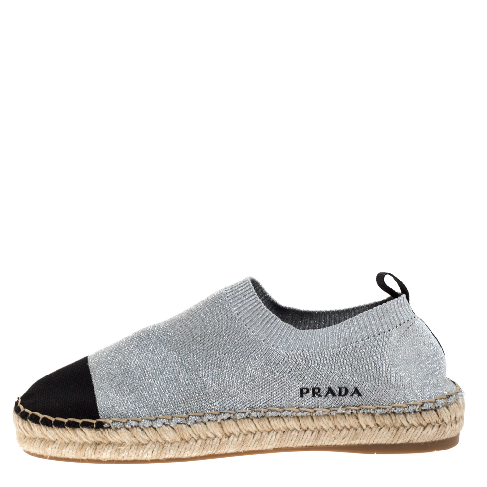 

Prada Shimmery Silver Knit Lurex Espadrille Size