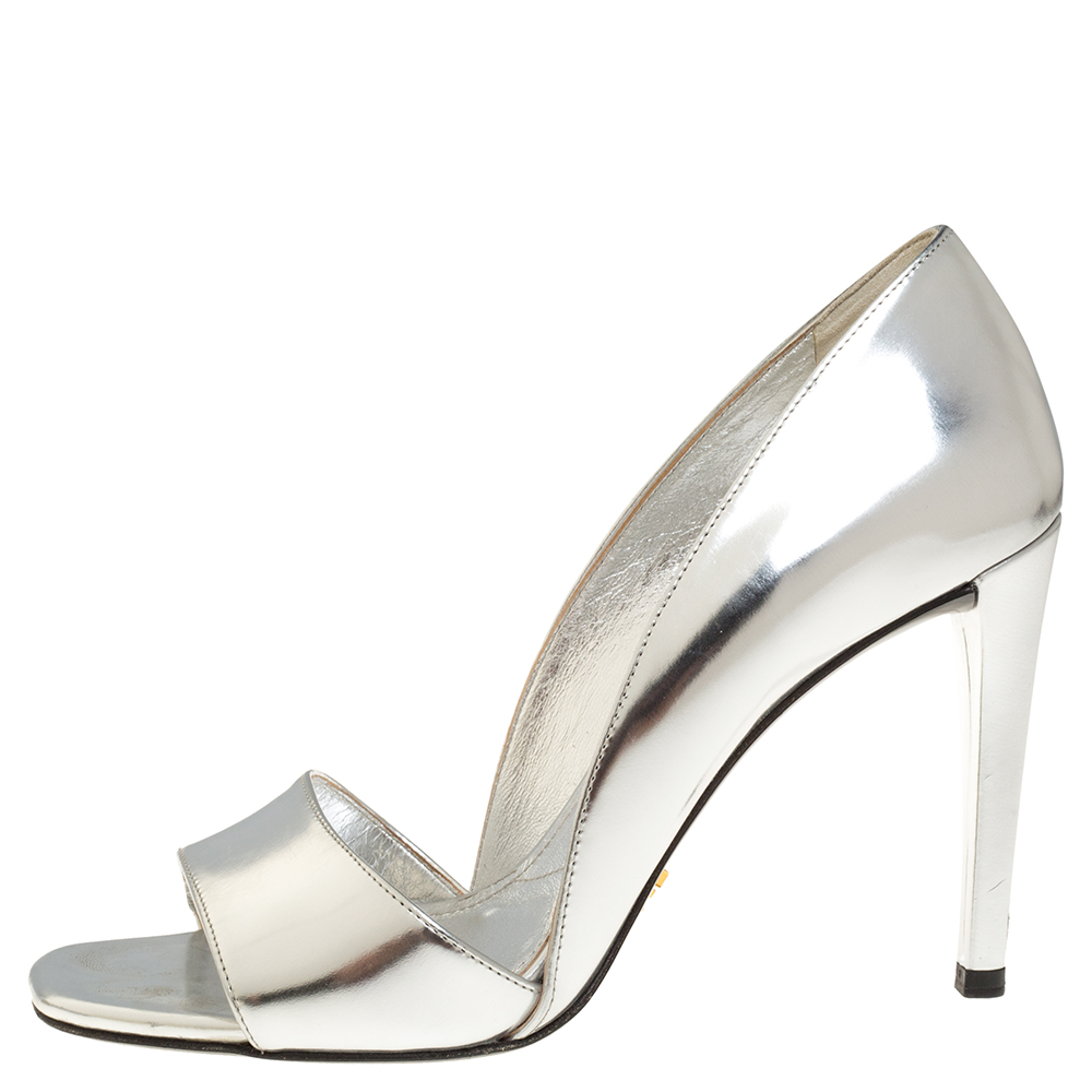 

Prada Metallic Silver Leather Open Toe D'Orsay Sandals Size