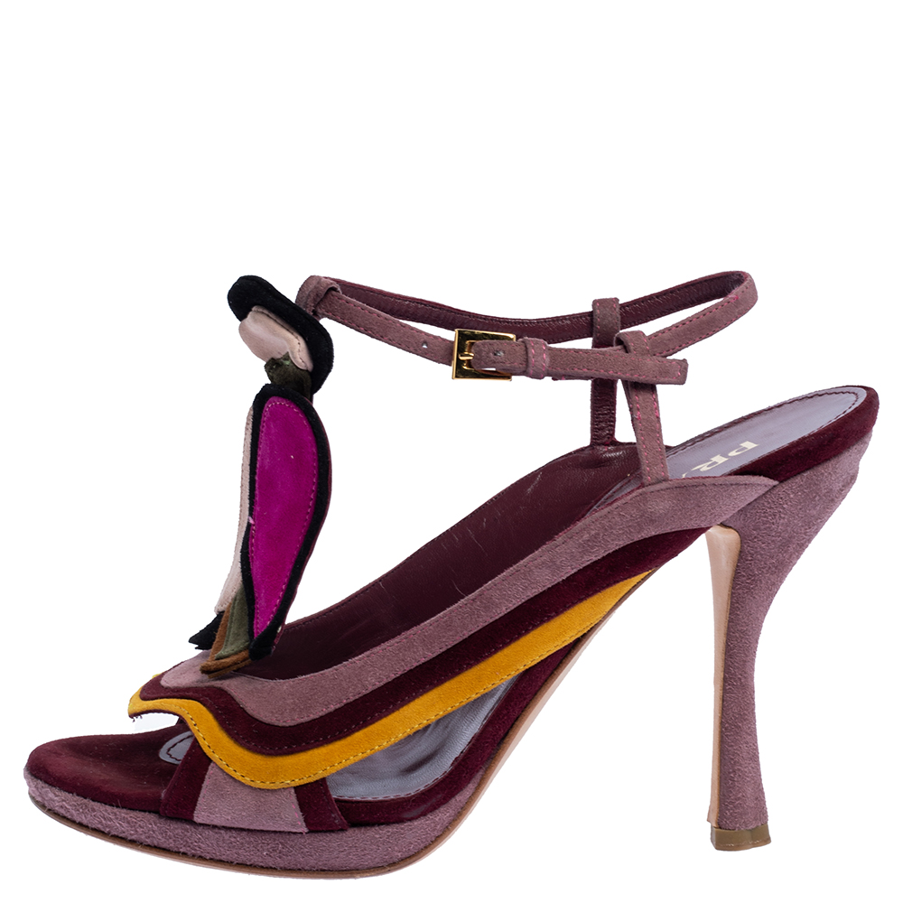 

Prada Multicolor Suede Floral Fairy Collection Ankle Strap Sandals