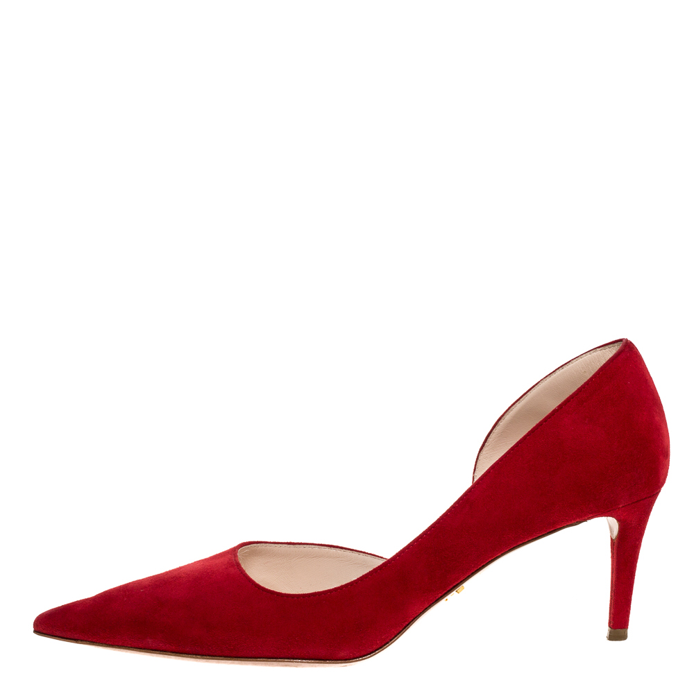 

Prada Red Suede Leather D'orsay Pointed Toe Pumps Size