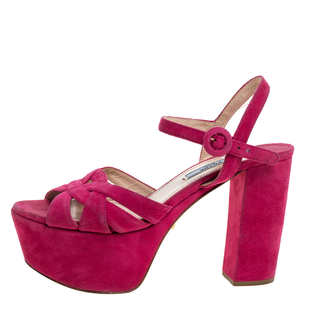 

Prada Pink Suede Block Heel Platform Sandals Size