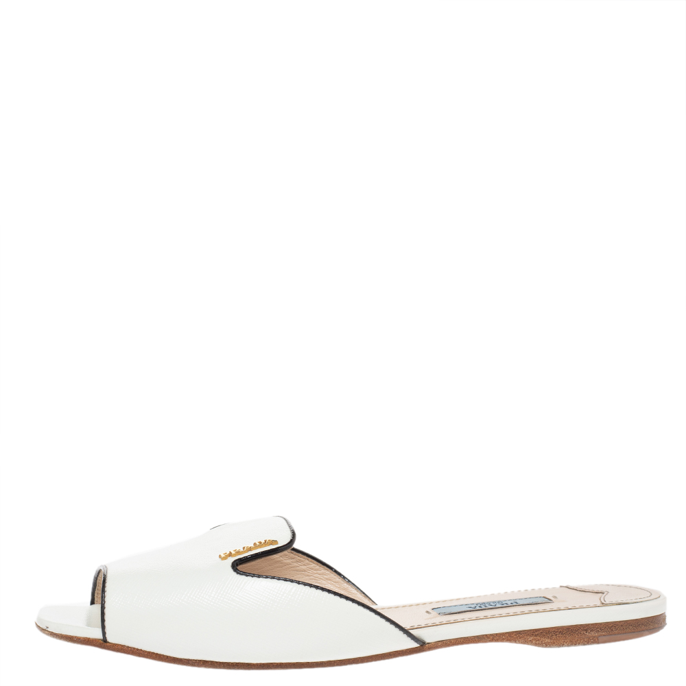 

Prada White Patent Leather Flat Slides Size