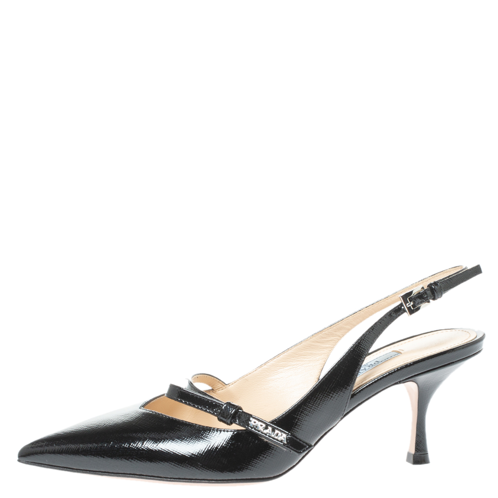 

Prada Black Patent Leather Bow Slingback Sandals Size