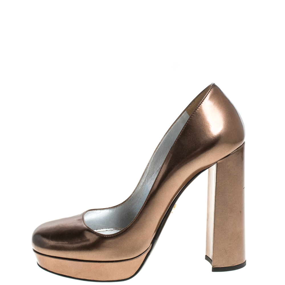 

Prada Brown Leather Classic Platform Pumps Size