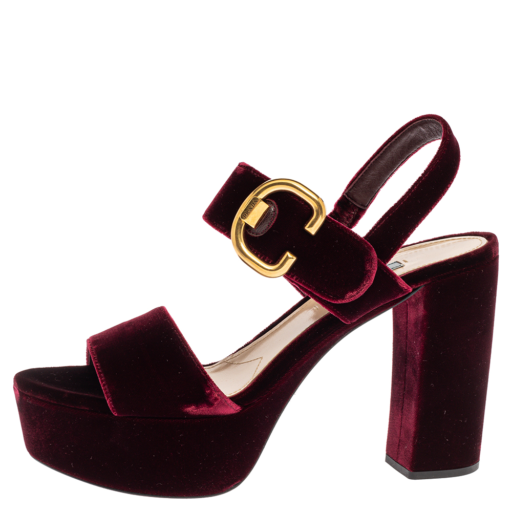 

Prada Burgundy Velvet Platform Slingback Sandals Size