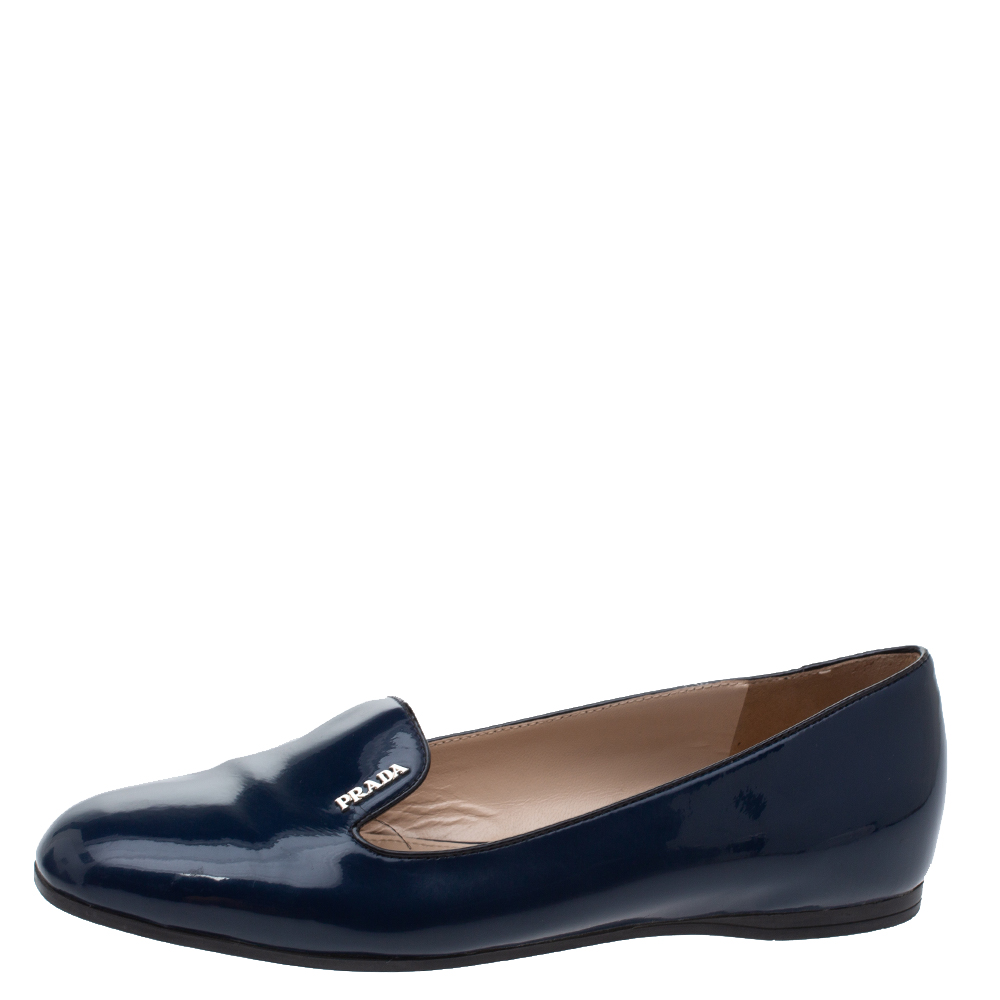 

Prada Blue Patent Leather Smoking Slippers Size