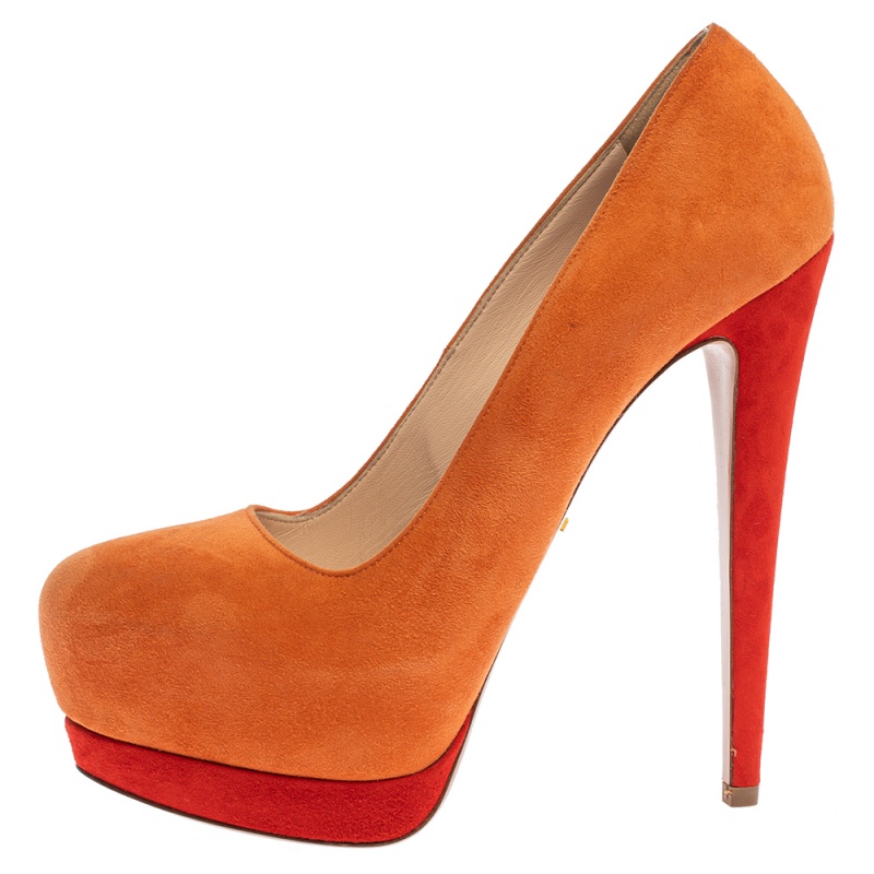 

Prada Orange Suede Leather Platform Pumps Size