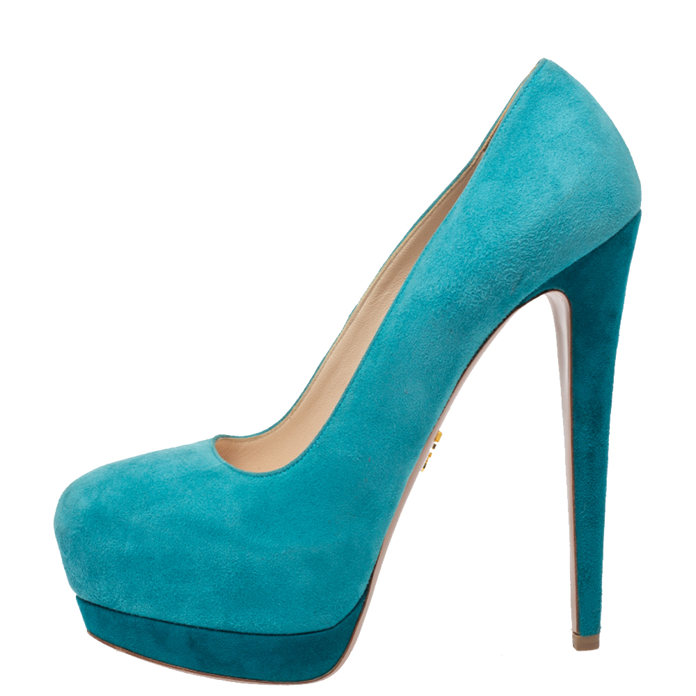 

Prada Blue Suede Platform Pumps Size