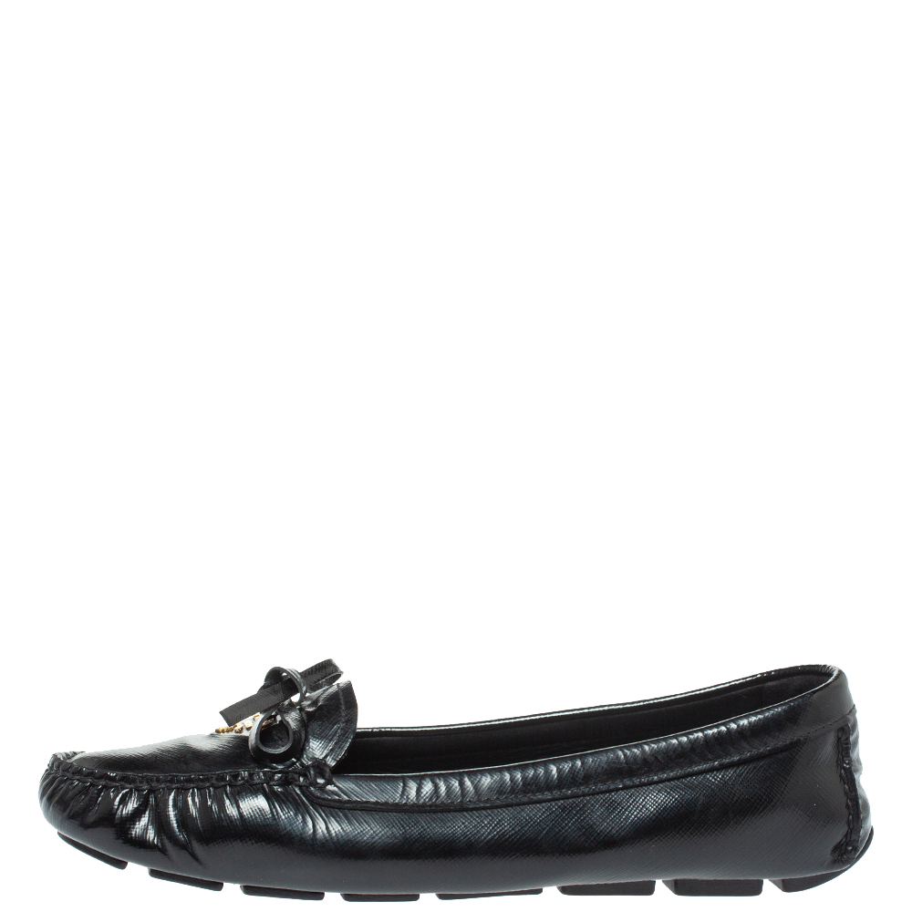 

Prada Black Patent Leather Bow Loafers Size