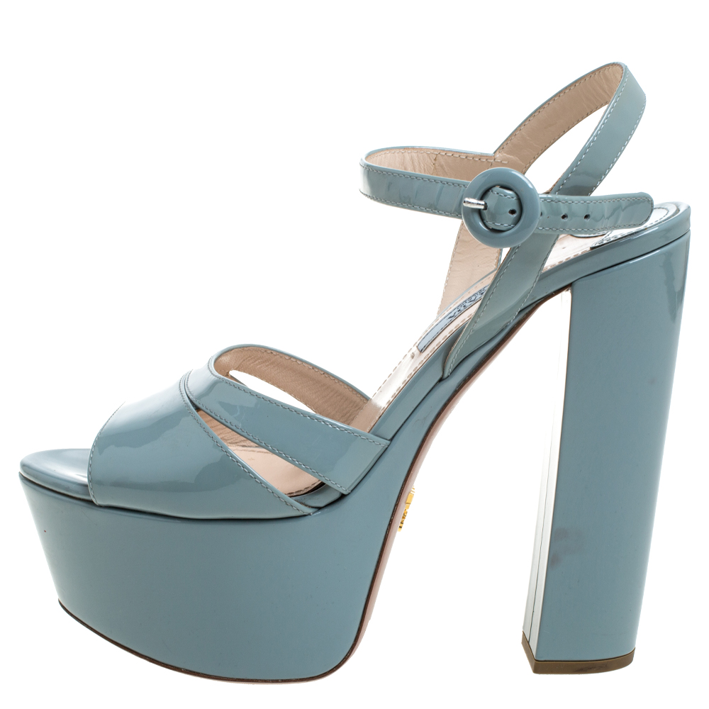 

Prada Grey Patent Leather Platform Ankle Strap Sandals Size