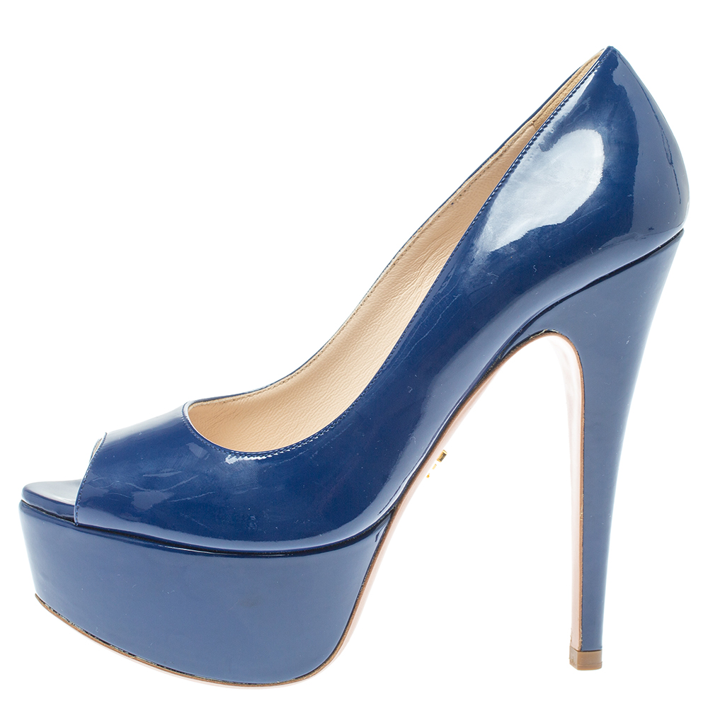 

Prada Blue Patent Leather Peep Toe Pumps Size
