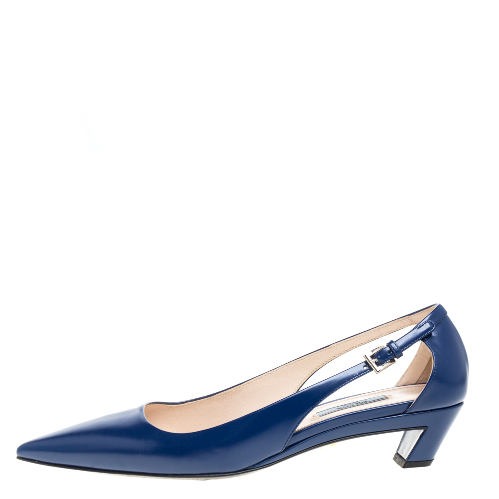 

Prada Blue Leather Kitten Heel Pointed Toe Pumps Size