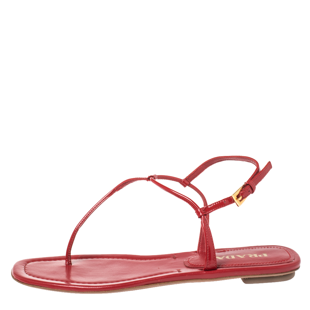 

Prada Red Patent Leather Thong Sandals Size