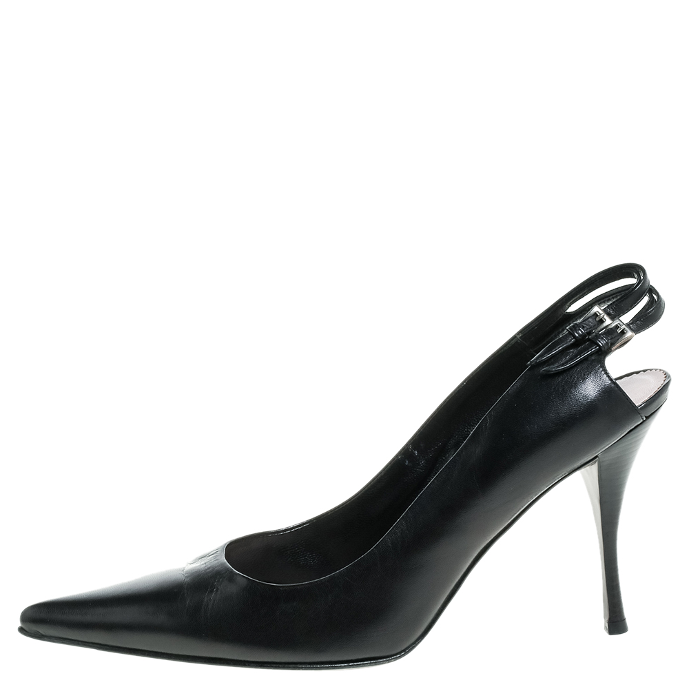 

Prada Black Leather Pointed Toe Slingback Pumps Size