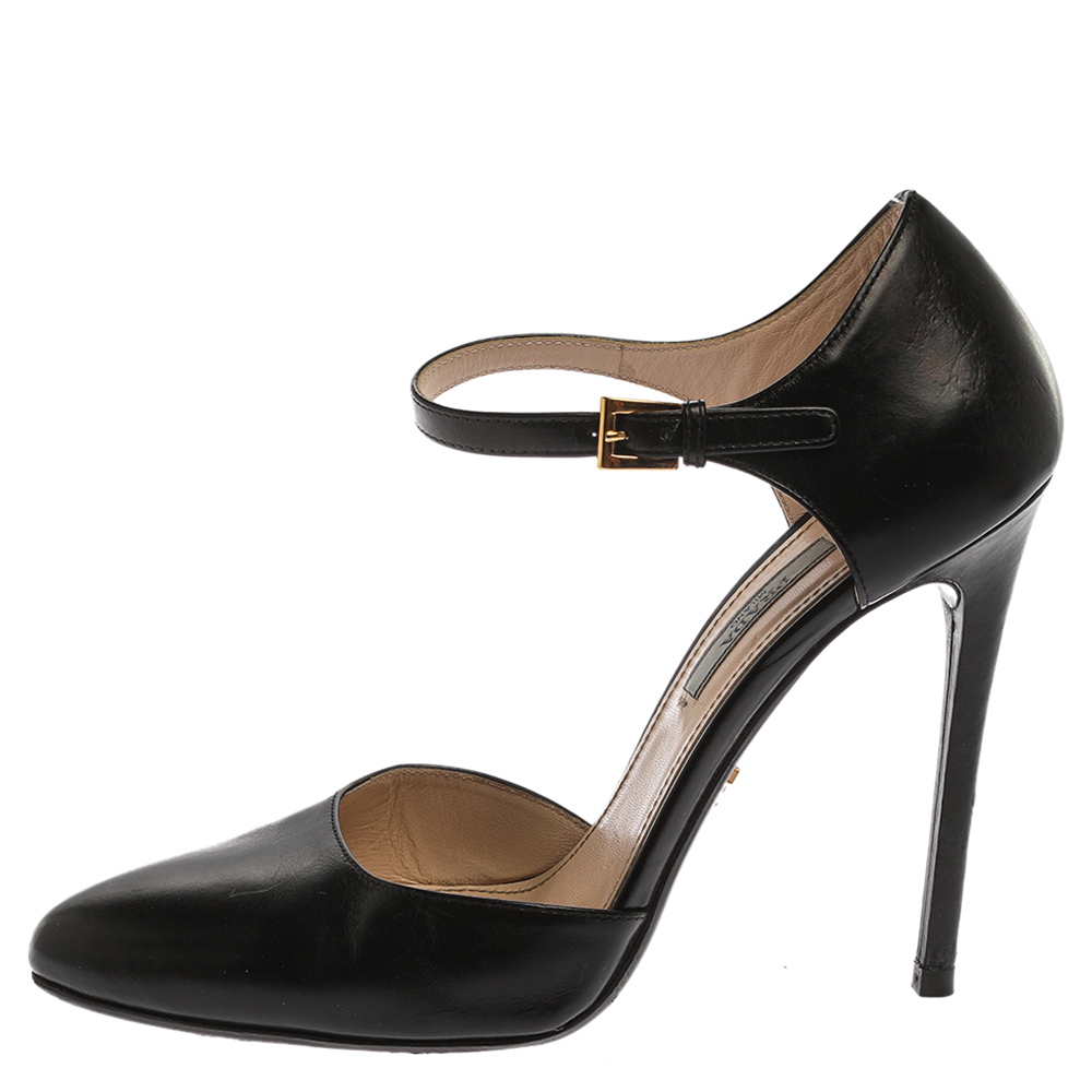 

Prada Black Leather Ankle Strap Pointed Toe Sandals Size