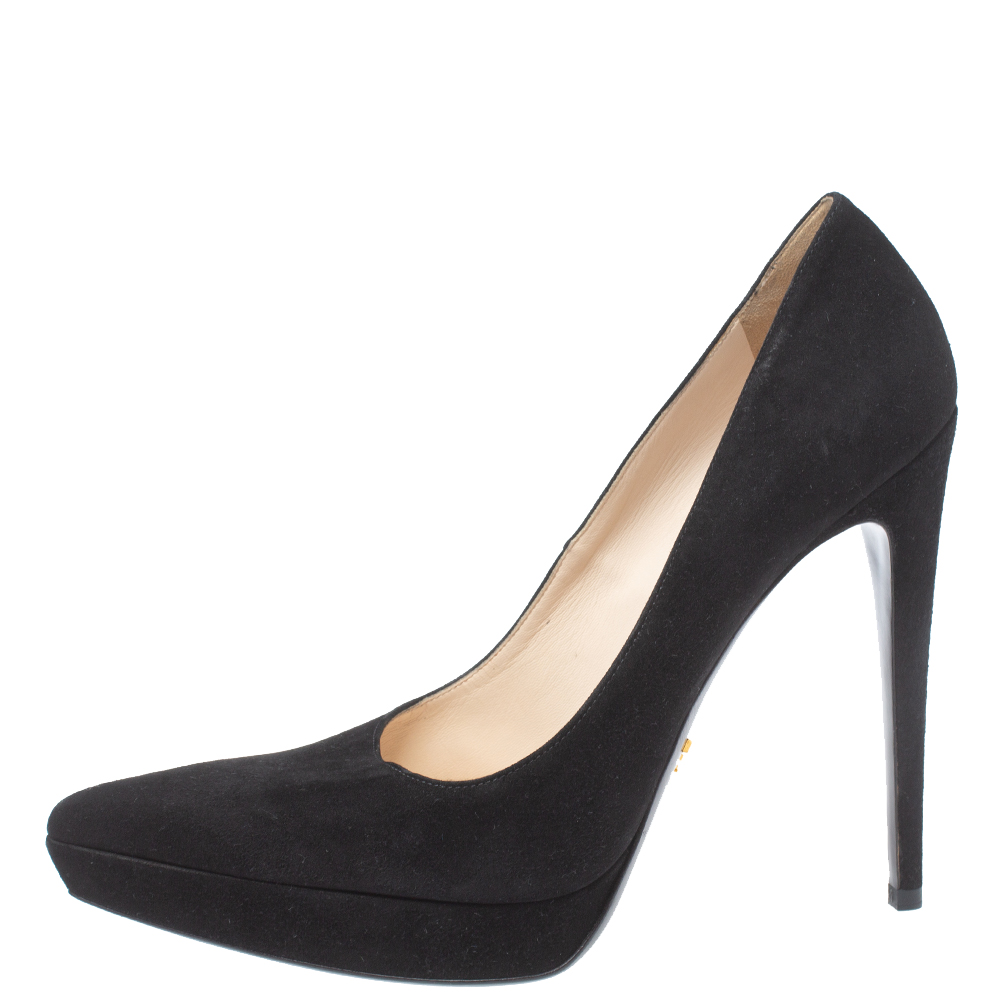 

Prada Black Suede Pointed Toe Platform Pumps Size