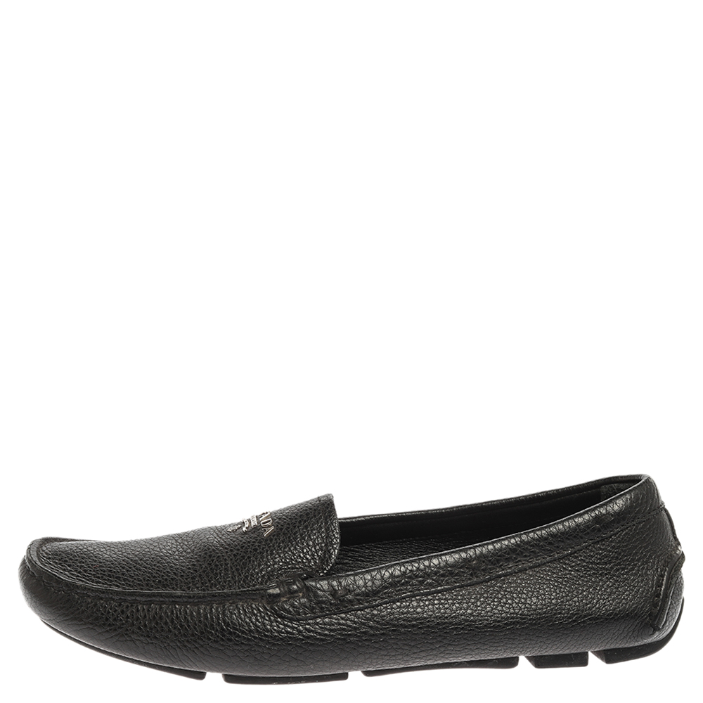 

Prada Black Leather Slip On Loafers Size