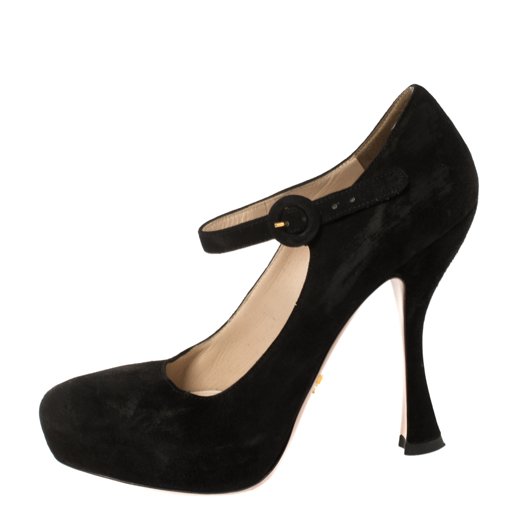 

Prada Black Suede Mary Jane Ankle Strap Pumps Size