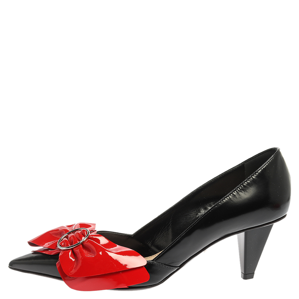 

Prada Black/Red Patent and Leather Bow Pumps Size