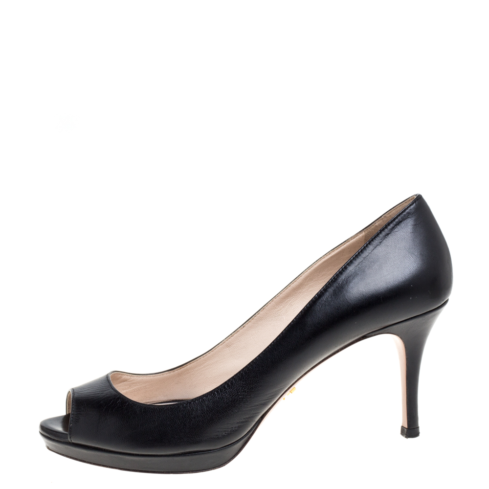 

Prada Black Leather Peep Toe Pumps Size