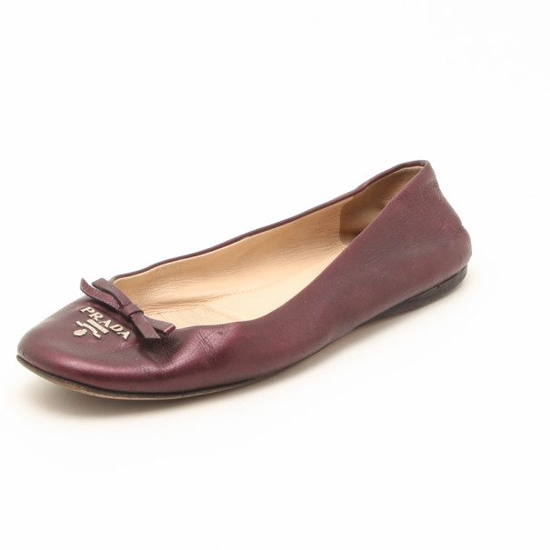 Pre Owned Prada Metallic Purple Ballerina Flats Size 36