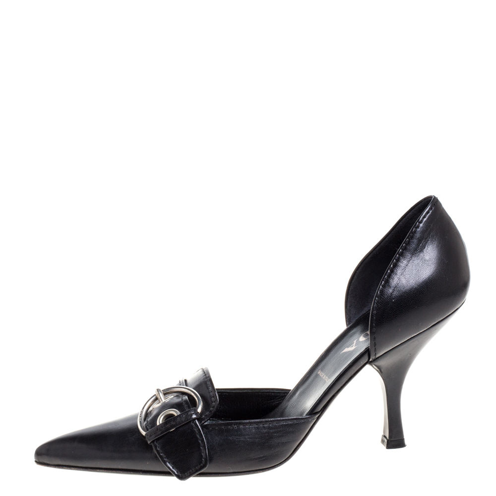 

Prada Black Leather Buckle Detail Pointed Toe D'orsay Pumps Size