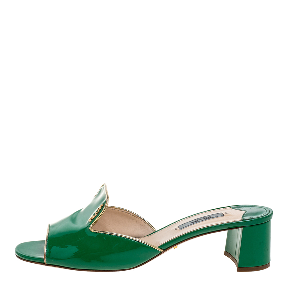 

Prada Green Patent Leather Slide Mule Sandals Size