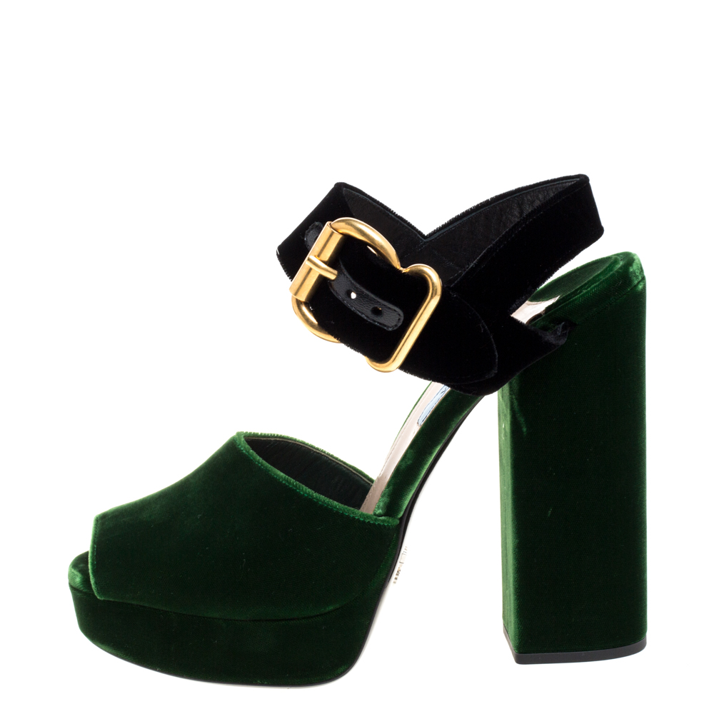 Prada green velvet outlet shoes