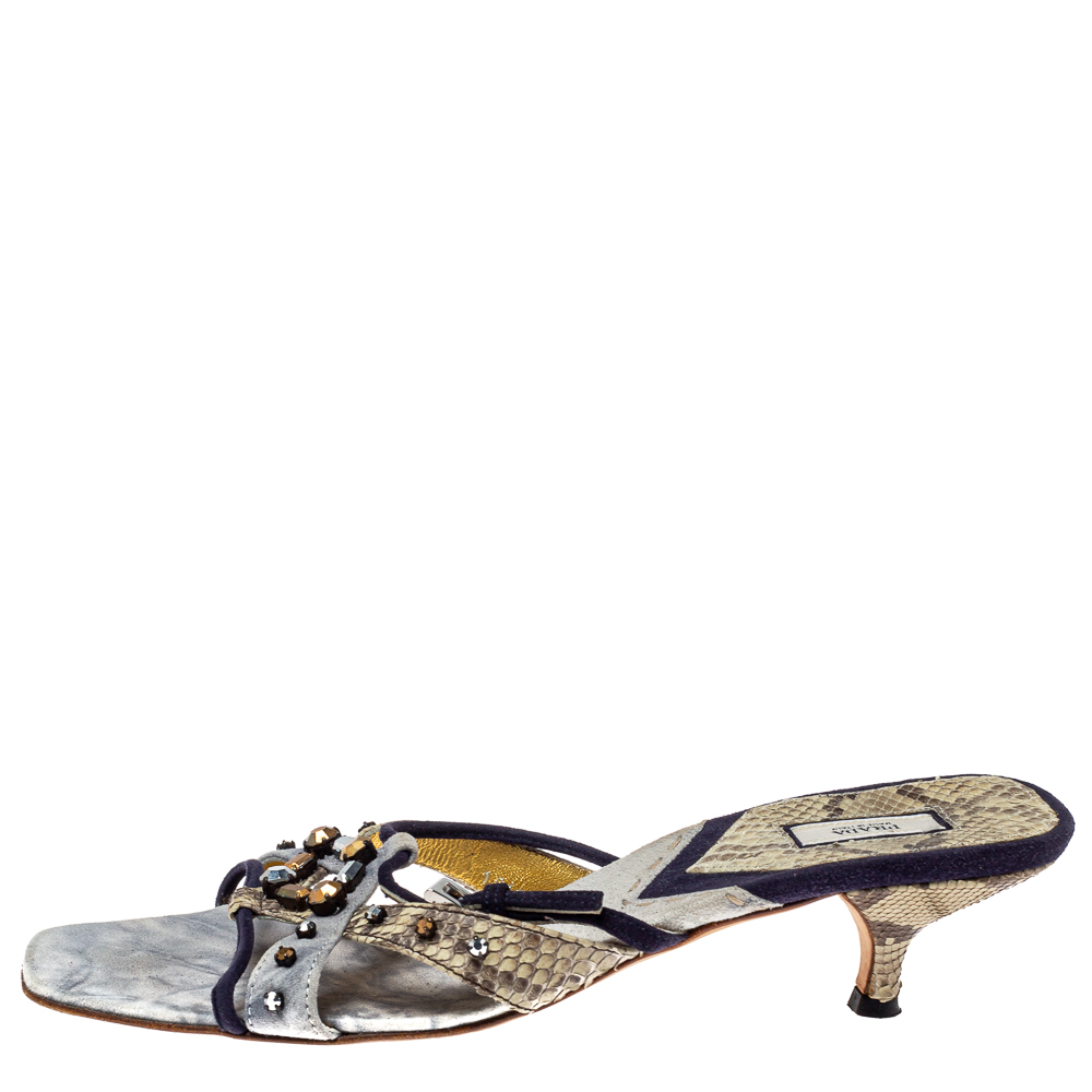 

Prada Tri Color Suede and Snakeskin Embellished Slide Sandals Size, Multicolor