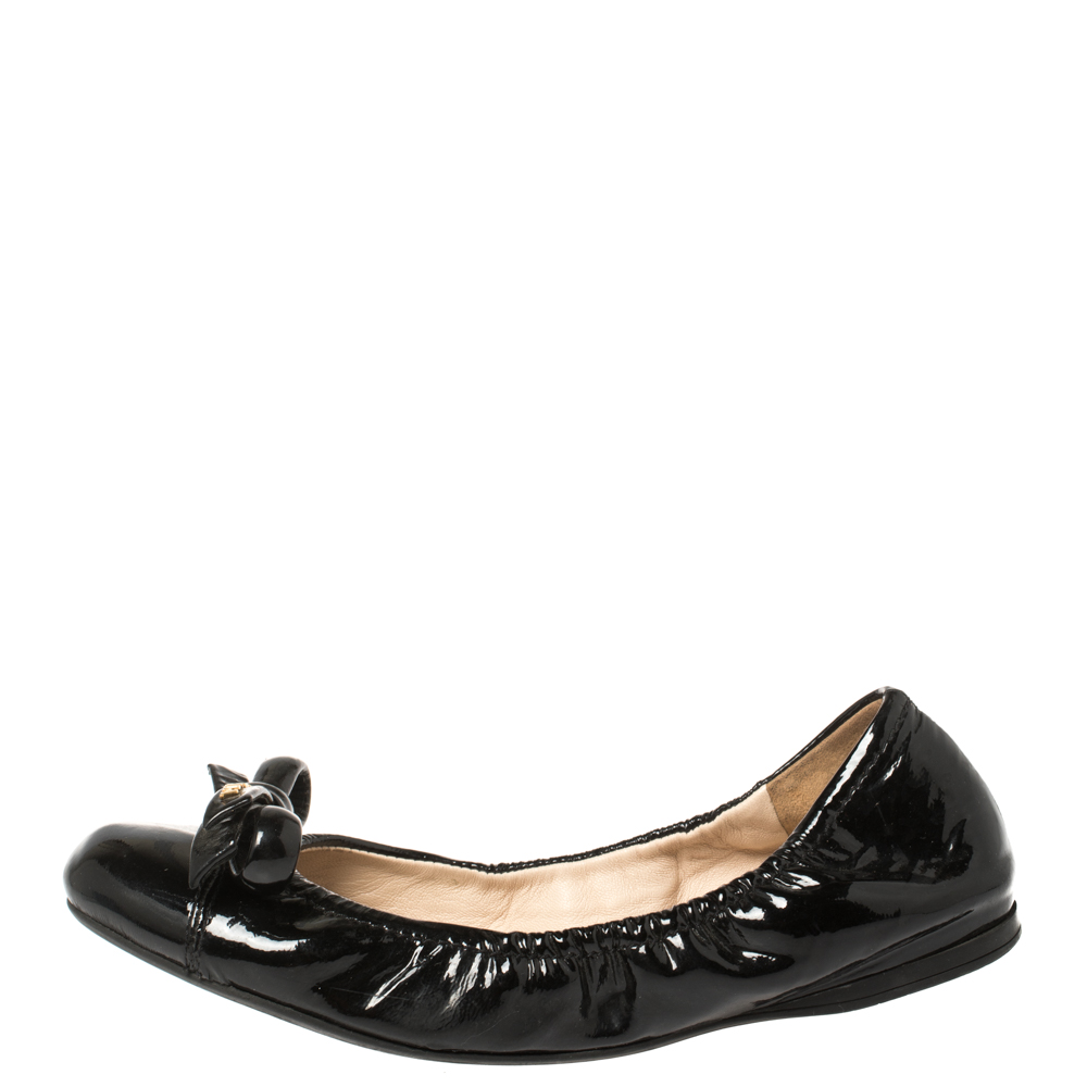 

Prada Black Leather Bow Scrunch Ballet Flats Size