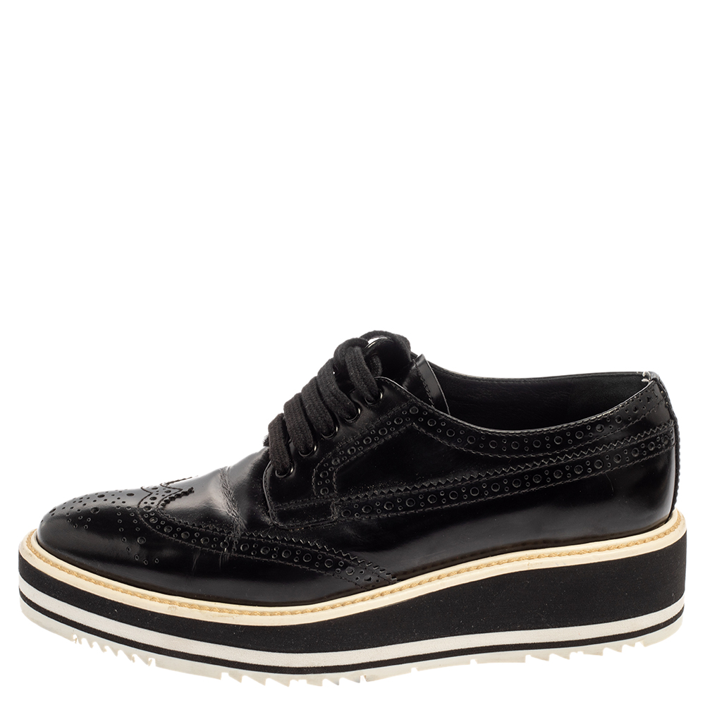 

Prada Black Brogue Leather Wingtip Platform Oxford Sneakers Size