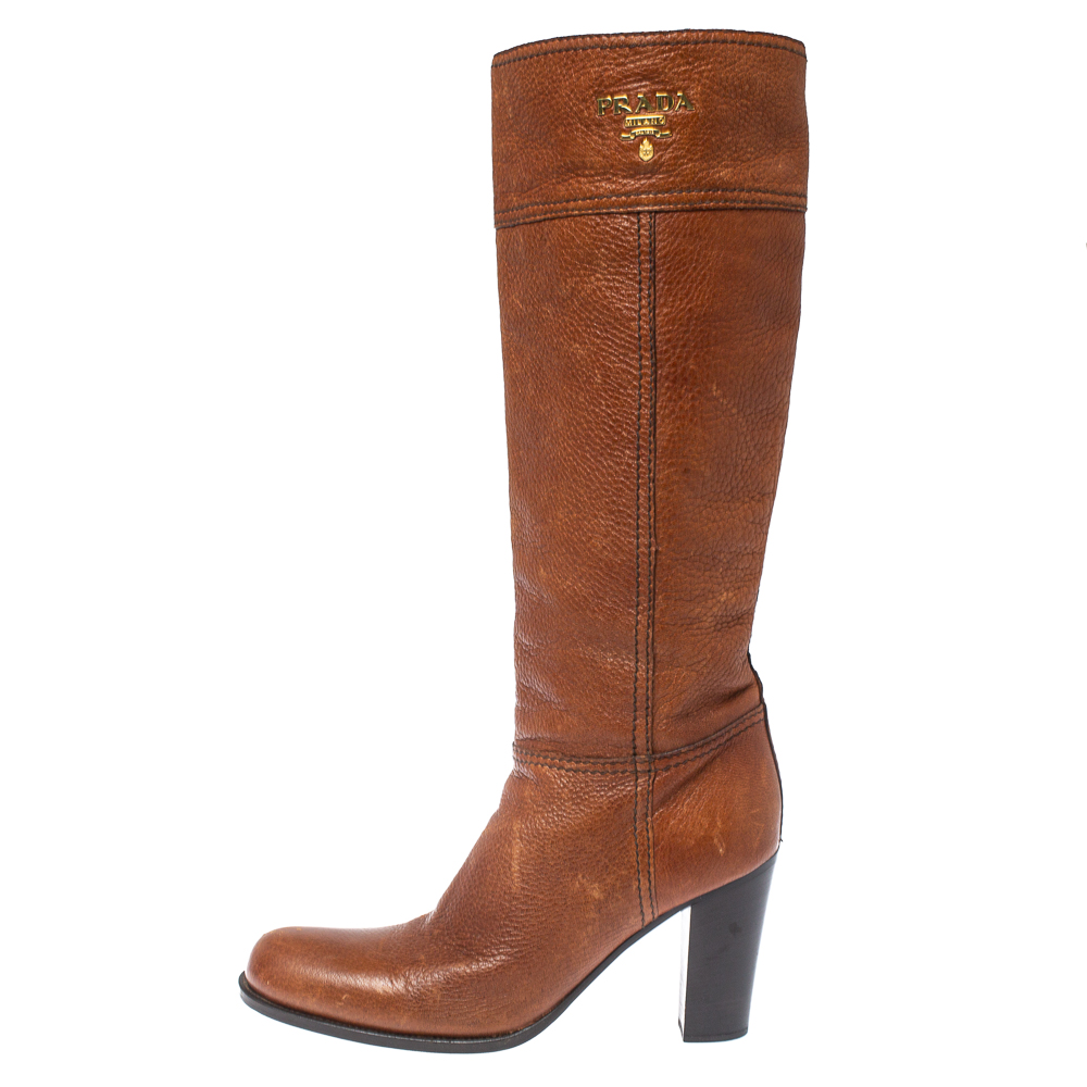

Prada Brown Leather Knee Length Boots Size